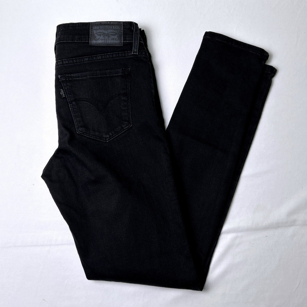 Levis Womens Low RIse 711 Skinny Distressed Black Denim Jeans Size 4/27 Black